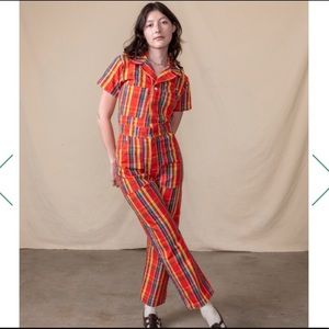 BIG BUD PRESS NWT Red Plaid Short Sleeve Jumpsuit
